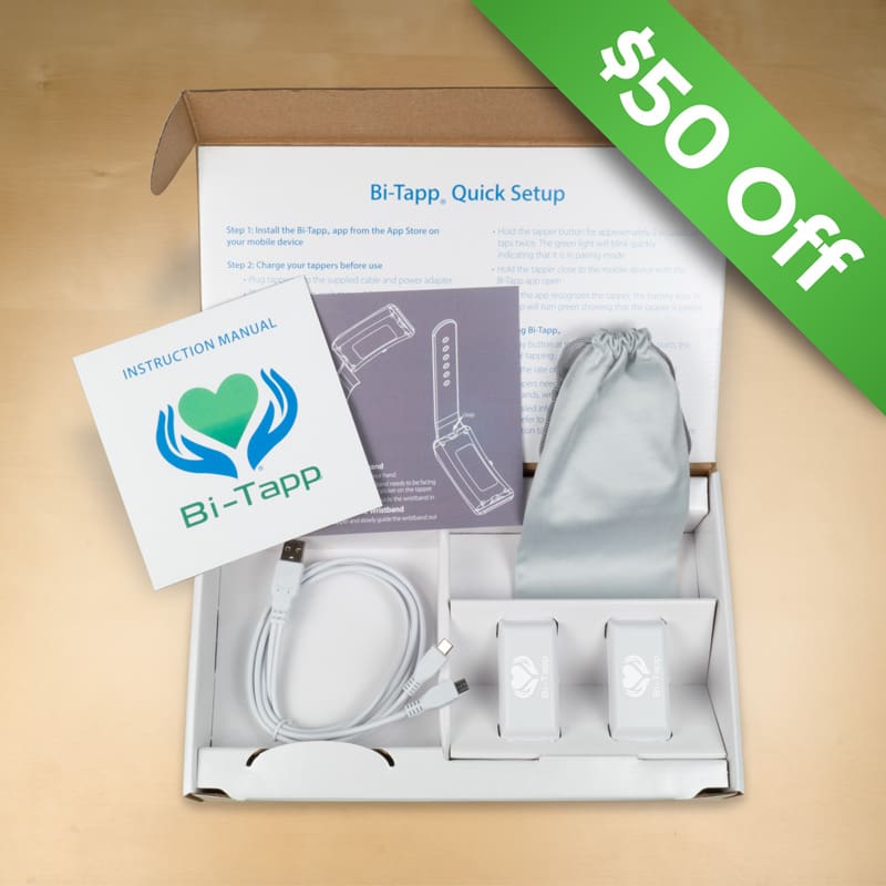 $50 Off. Bi-Tapp White Tappers Box on table